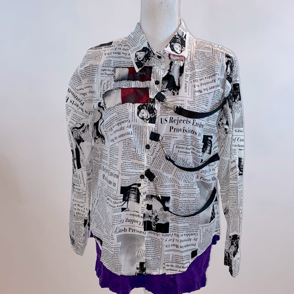 Newsprint button down punk shirt